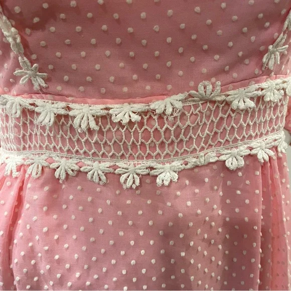 VINTAGE J.C. Penney Pink & White Swiss Dot Princess Floral 1976 Maxi Dress - Picture 4 of 11